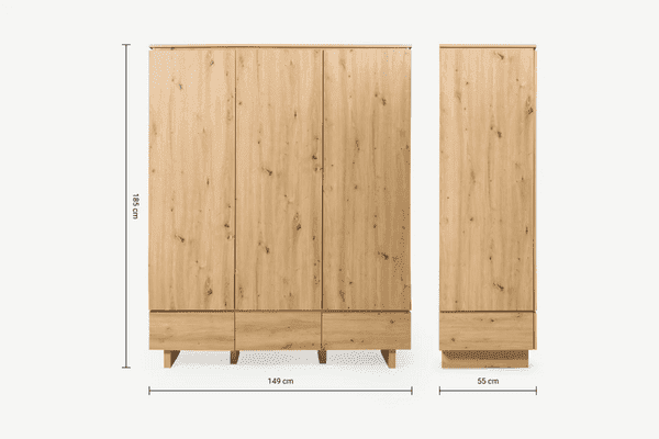 Woodmere Artisan Oak Effect 3 - Door 3 - Drawer Wardrobe - LuminexFurnitureWardrobe3288