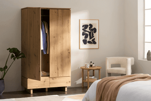 Woodmere Artisan Oak Effect Double Wardrobe with 2 Doors & 2 Drawers - LuminexFurnitureWardrobe3287