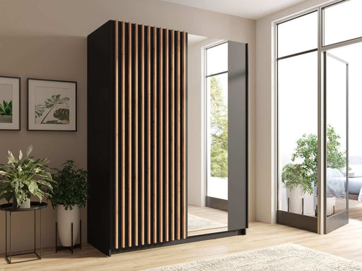 Xavier Black & Oak Sliding Wardrobe 200cm – Mirrored Storage - Luminex FurnitureWardrobedalia_black_oak_200