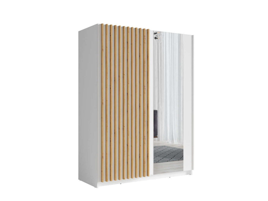 Xavier White & Oak Sliding Wardrobe 150cm – Mirrored Storage - Luminex FurnitureWardrobedalia_white_oak_150