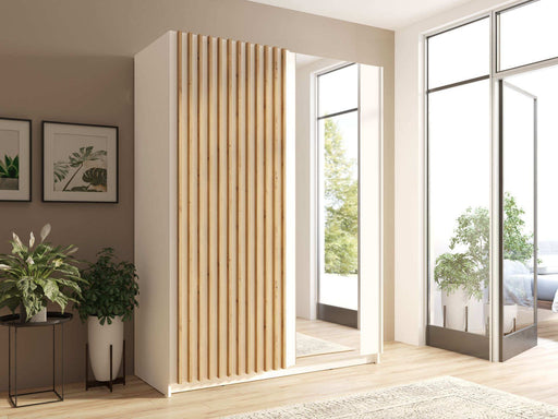 Xavier White & Oak Sliding Wardrobe 150cm – Mirrored Storage - Luminex FurnitureWardrobedalia_white_oak_150