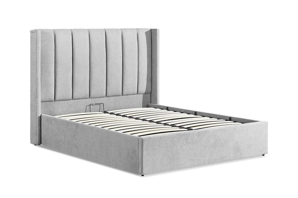 Yvette Grey Double Bed with Storage – Modern Panel Design - Luminex FurnitureBedamber_double_bed_storage_grey