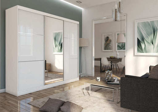 Zahara White Sliding Wardrobe 240cm – Mirrored Gloss Design - Luminex FurnitureWardrobecaden_sliding_wardrobe_white_240