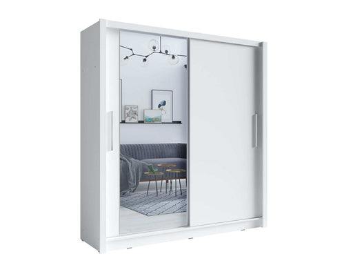 Zanetti White Sliding Wardrobe 155cm – Mirrored Storage - Luminex FurnitureWardrobebaku_white_155