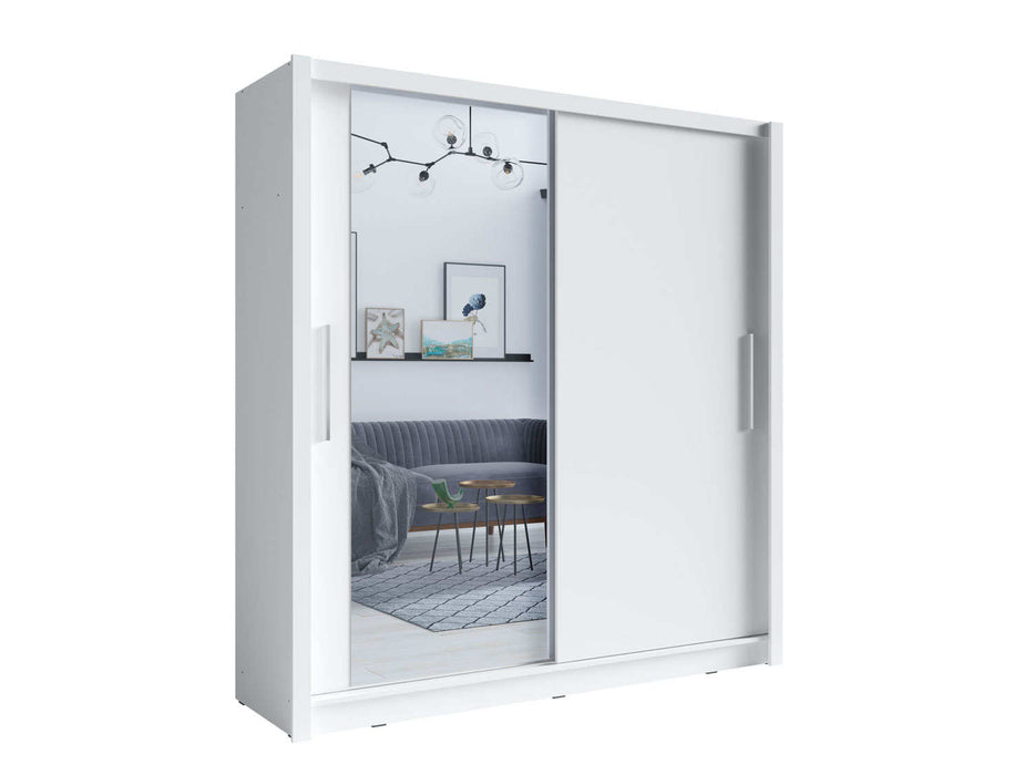 Zanetti White Sliding Wardrobe 155cm – Mirrored Storage - Luminex FurnitureWardrobebaku_white_155