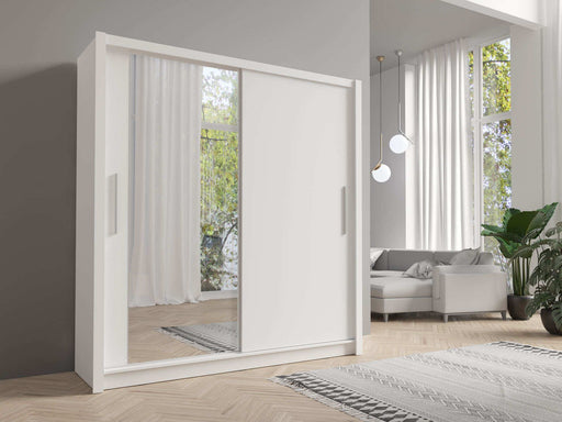 Zanetti White Sliding Wardrobe 205cm – Mirrored Storage - Luminex FurnitureWardrobebaku_white_205