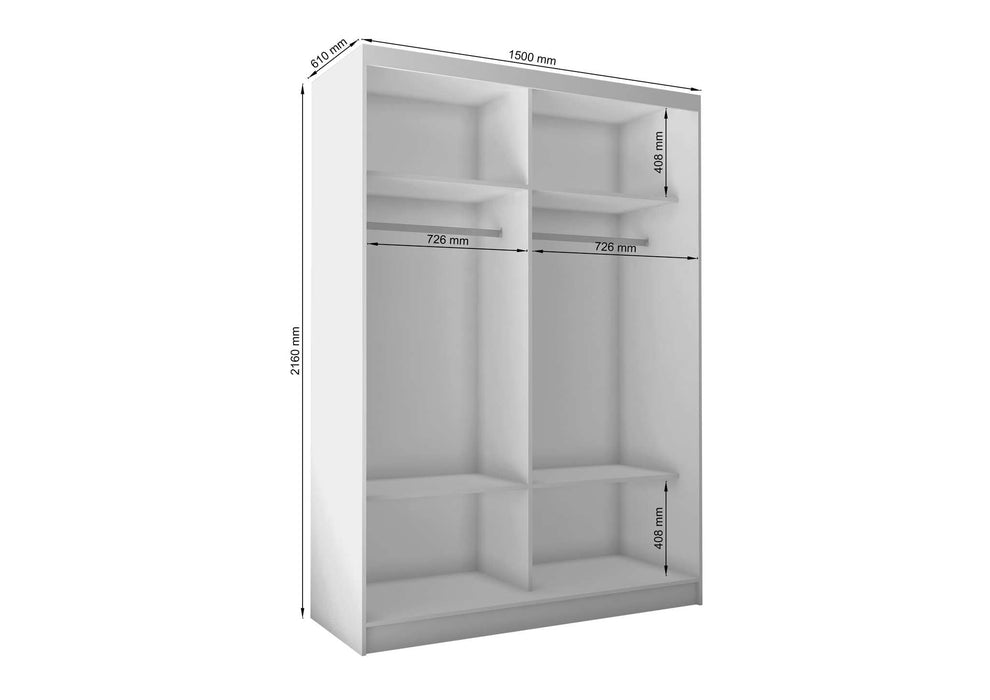 Zephyrine White Sliding Wardrobe 150cm – Mirrored Storage - Luminex FurnitureWardrobefelicity_sliding_wardrobe_white_150