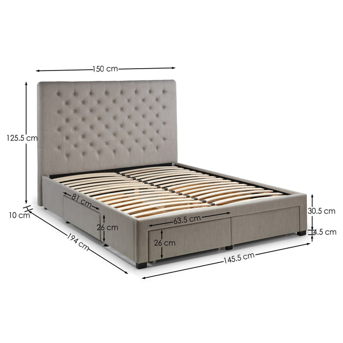 Zinnia 4 Drawer Storage Bed – Grey Linen - Luminex FurnitureFabric BedsWIL001